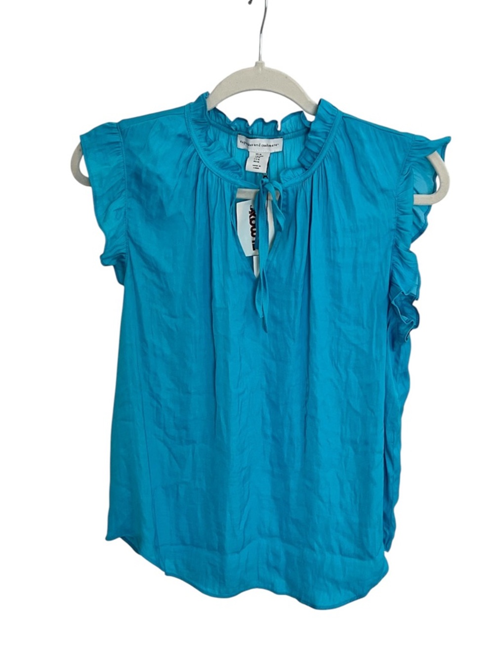 cupcakes & cashmere Turquoise Ruffle Tie-Neck Sleeveless Top